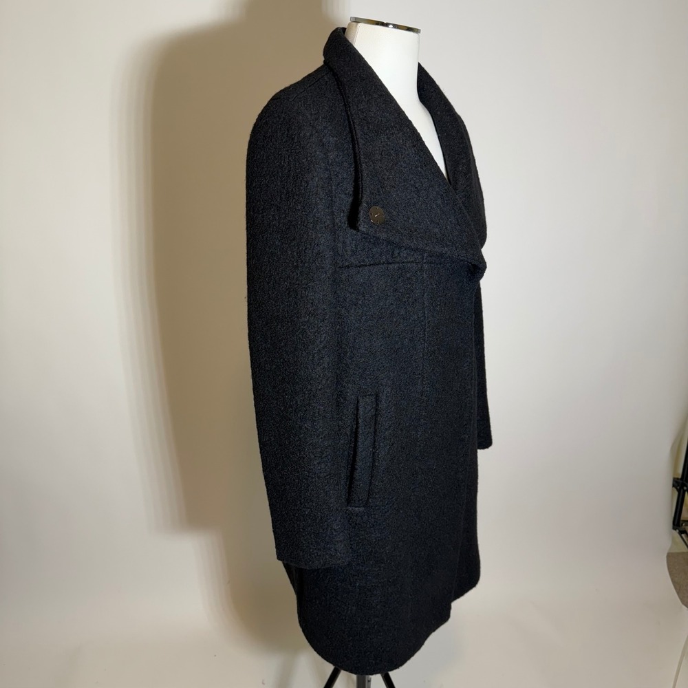 Kenneth Cole Wool Blend Asymmetrical Boucle Walker Coat Black Womens Small S - Picture 2 of 12